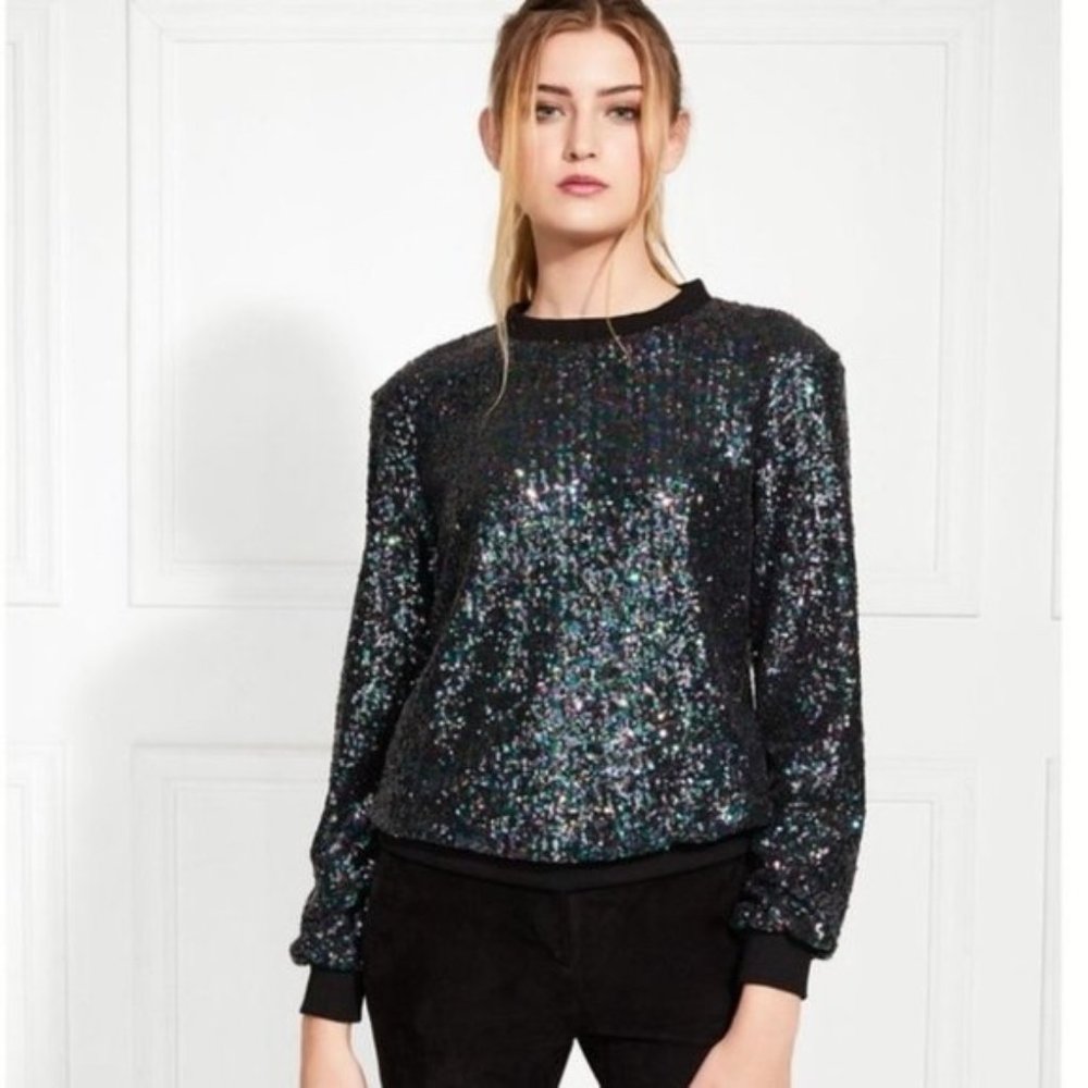 NWT Rachel Zoe Riga Purple Iridescent Sequin  Sweatshirt Size XS